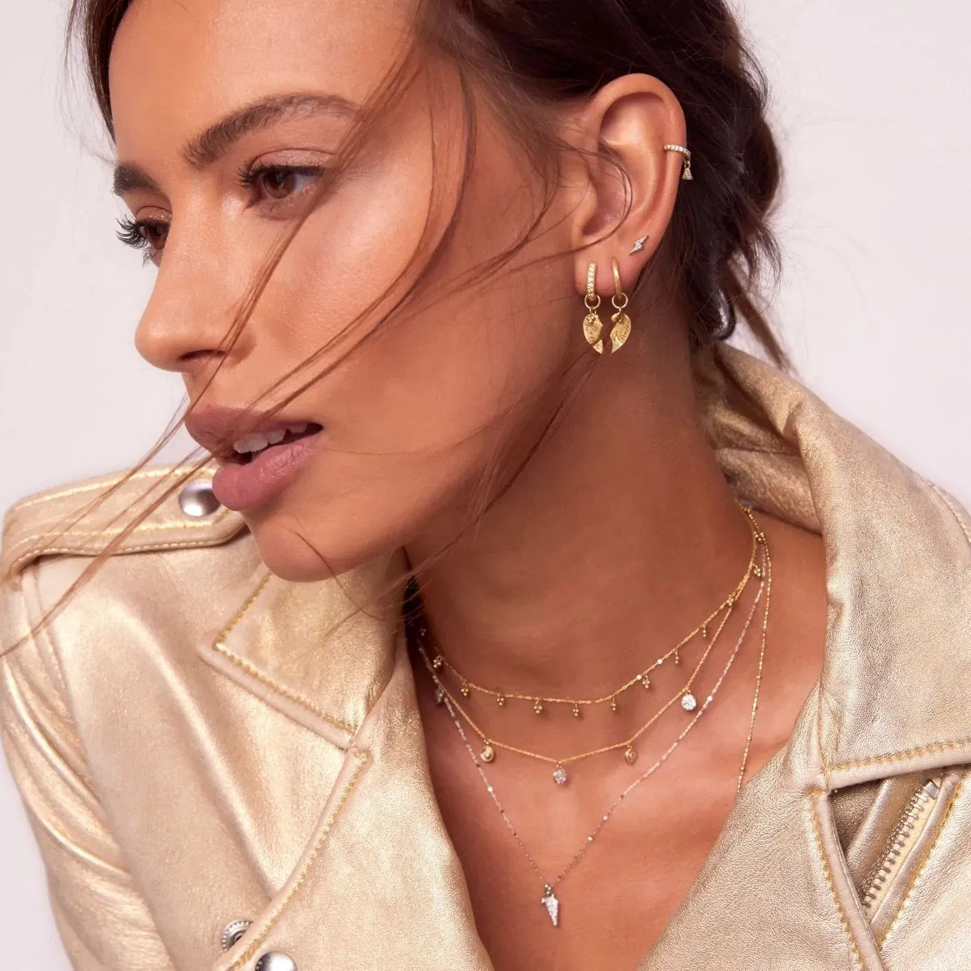 Customized Luxury Sterling Silver 18K Gold Mini Hammered Disc Charms Choker 925 Silver Boho Necklace for Women Fashion-Accessories