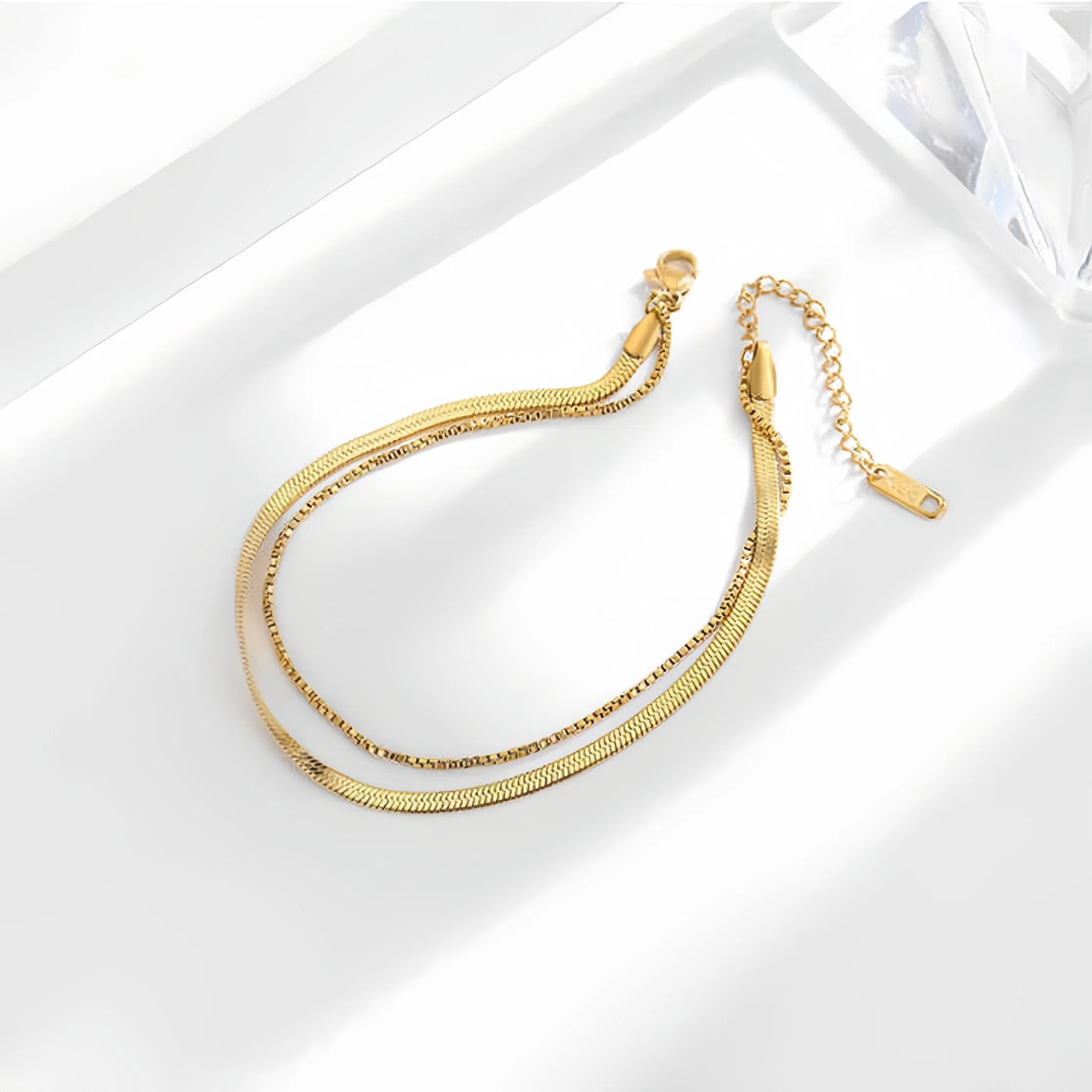 Korean Style Snake Chain 18K Gold Plated Stainless Steel Multi-Layered Double Chain Ankle Bracelet Foot Chain