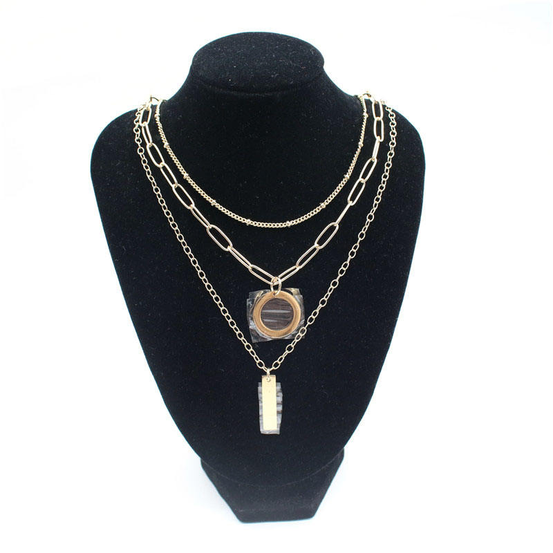 Multi-Layered Necklaces Set for Men Square Pendant Wrist Chain Necklace Jewelry
