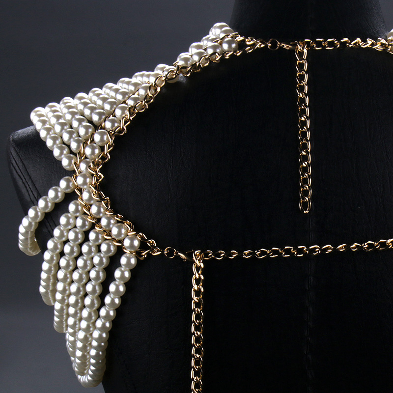 Hot Selling Pearl Body Chain Multi-Layer Back Necklace Handmade Shoulder Jewelry