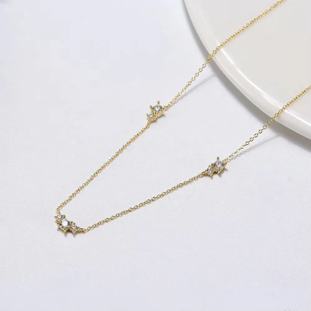 Wholesale Simple 925 Sterling Silver Chain 14K Gold Plated Cluster Zircon Chokers Necklace for Women