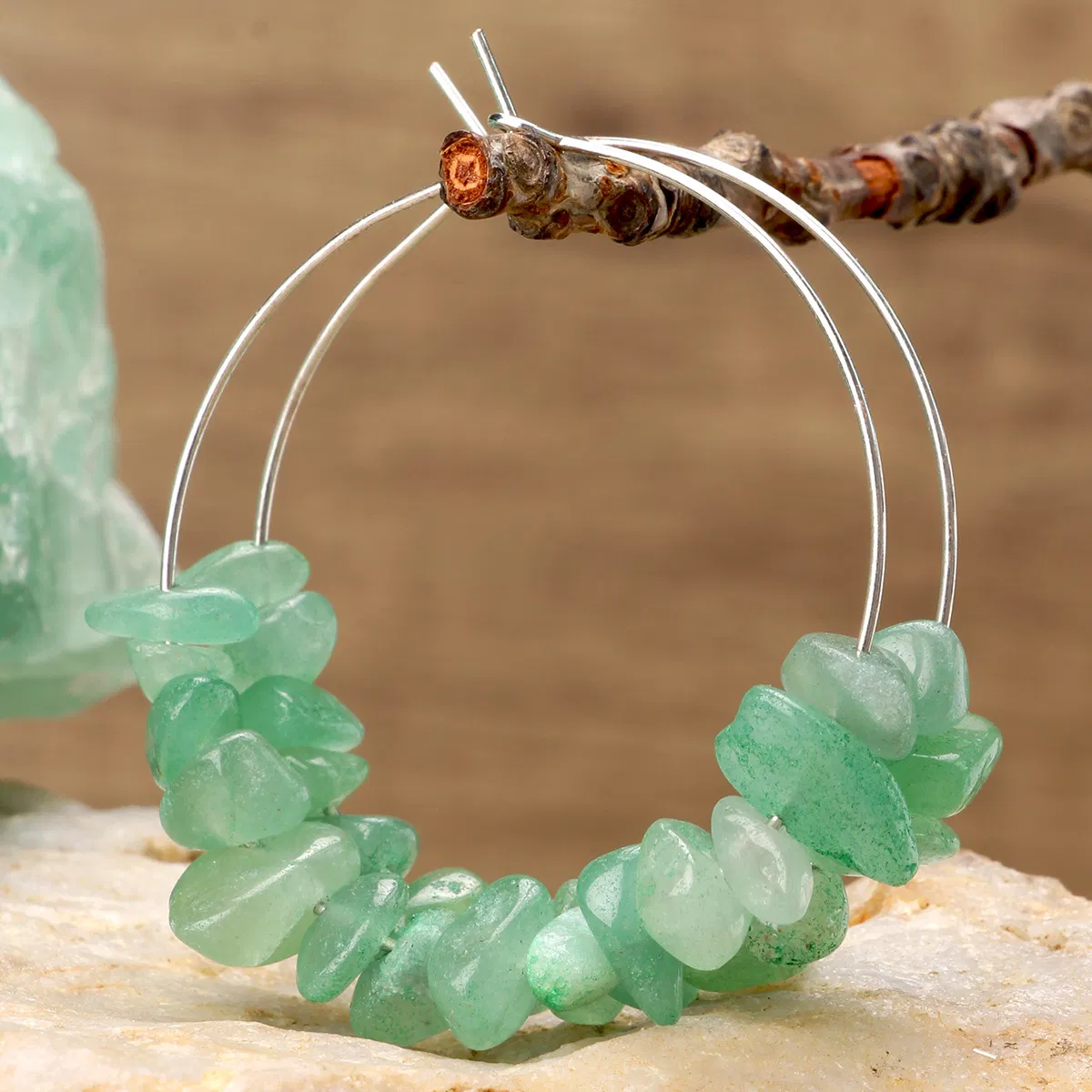 Custom Irregular Handmade Bohemian Gravel Gemstone Crystal Amethyst Aventurine Chip Jewelry Set