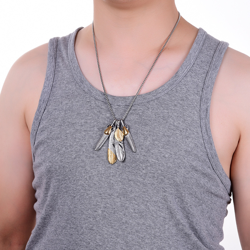 Stainless Steel Feather Necklace Titanium Steel Personality Fashion Feather Pendant Necklace