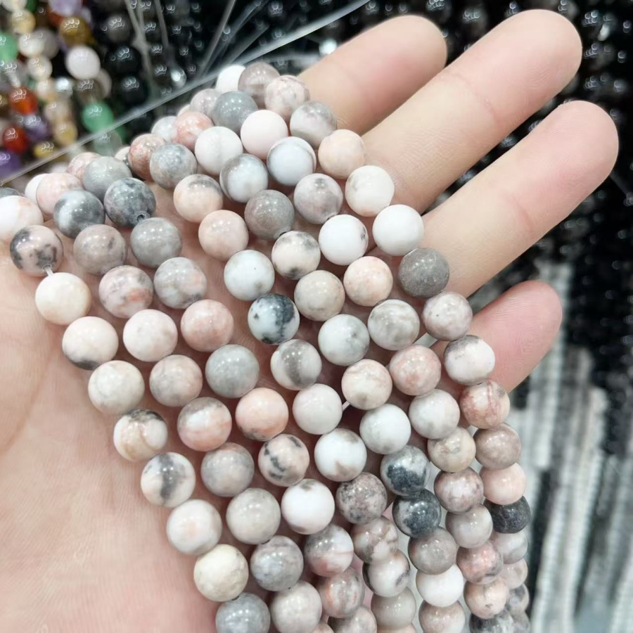 Natural Loose Smooth Round Bracelet Necklace Stringing Gemstone Pink Zebra Stone Beads