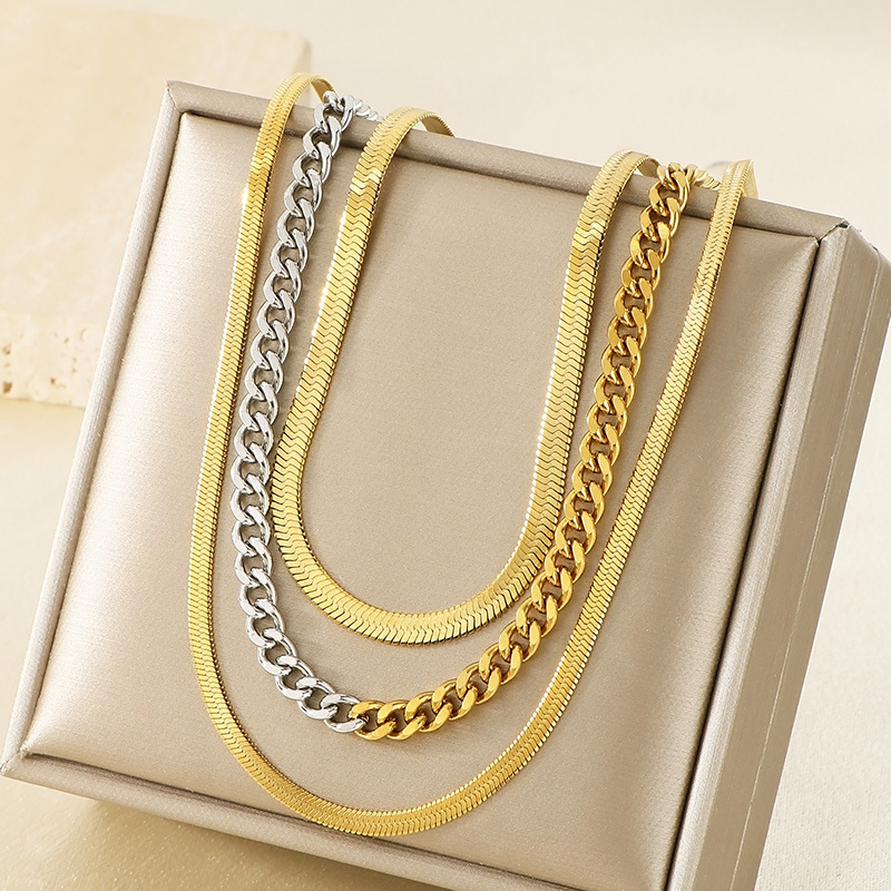 New Stainless Steel Multi-Layered Cuban Chain Blade Necklace for Women