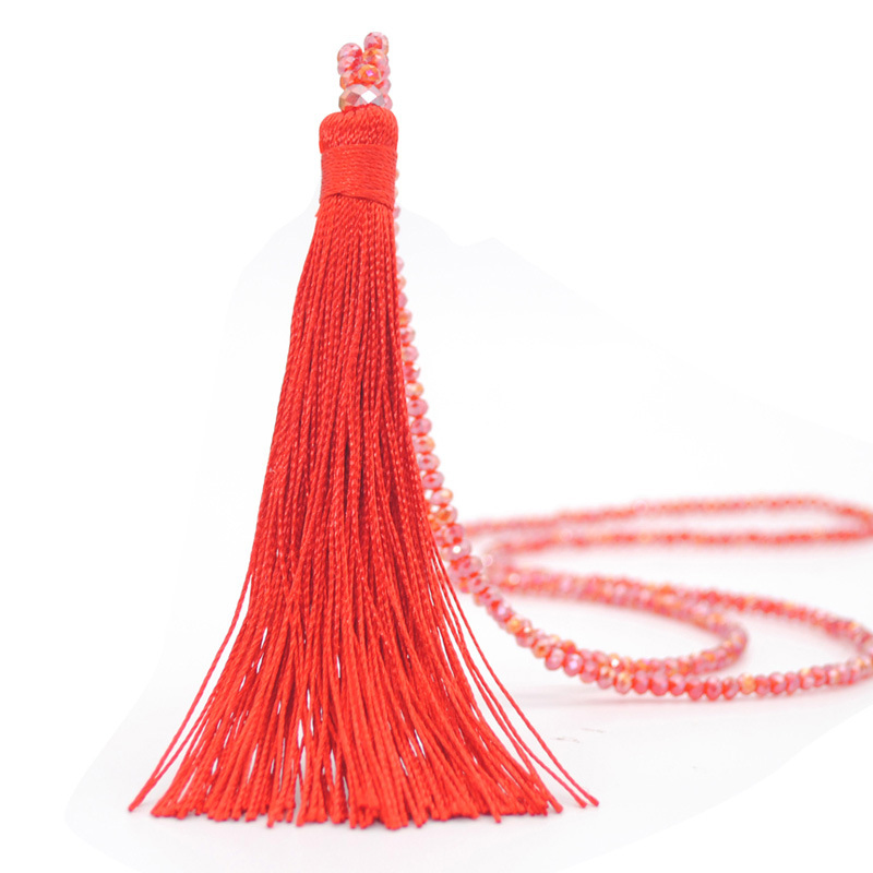Colorful Sweater Crystal Necklace Elegant Long Fringe Pendant Statement Necklace for Women