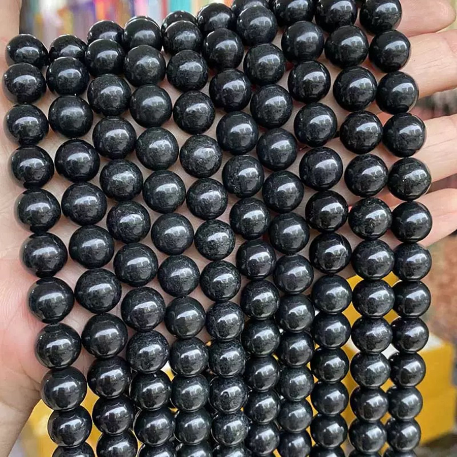 Natural Russian Carbon Ore Conductive Jewelry Spacer Round Crystal Shungite Loose Beads