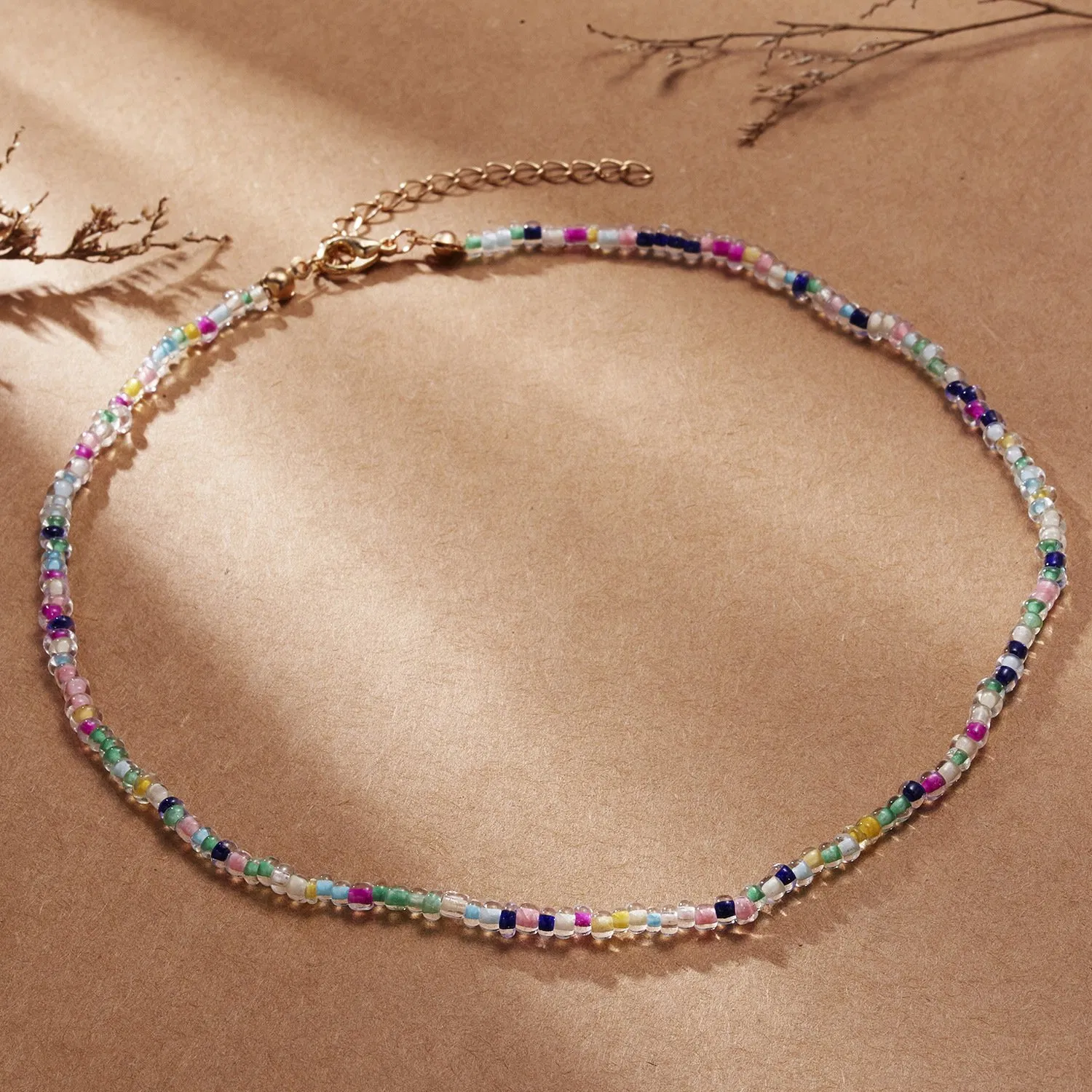 Bohemian Beach Seed Beaded Choker Necklace for Women