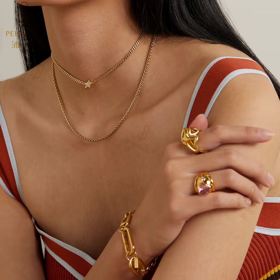 Customized Fashion Designer Jewelry 925 Sterling Silver Gold Plated Super Star Choker Chain Charm Necklace