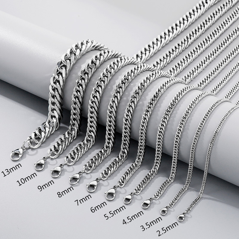 Trendy Cuban Necklace Stainless Steel Whip Chain Double Buckle Jewelry Chain