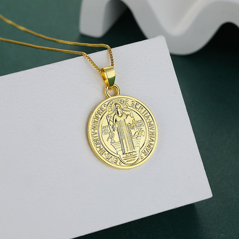 925 Sterling Silver Round Coin Medallion Necklace Talisman Amulet Jewelry Saint Benedict Cross Jesus Pendant Necklace