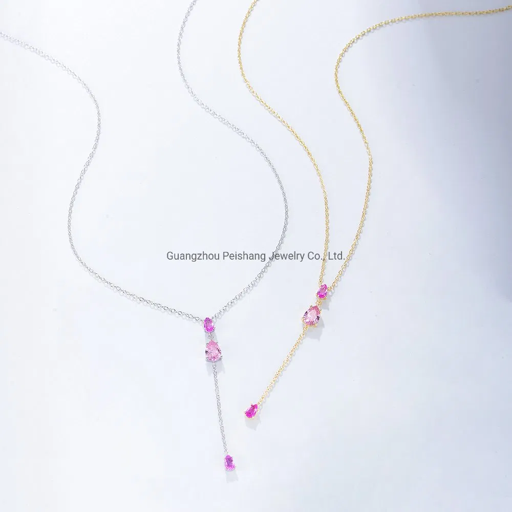 Solid 925 Sterling Silver Women Jewelry Lariat Zirconia Drop Necklace