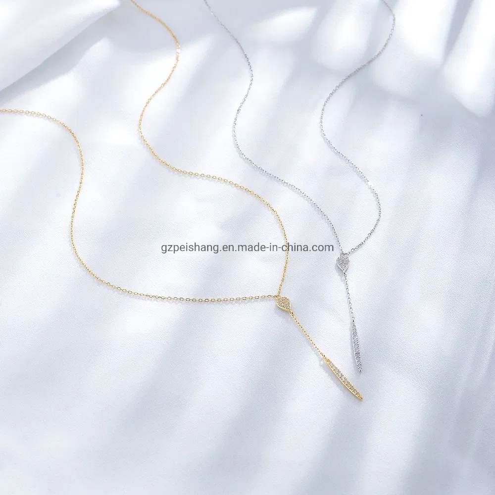 Custom Personalized Fashion Women Gold Necklace 14K Zircon Drop Silver 925 Bar Pendant Necklace