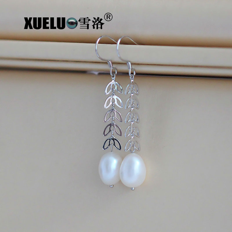 925 Sterling Silver White Baroque Freshwater Drop Pearl Earrings (XL140144)