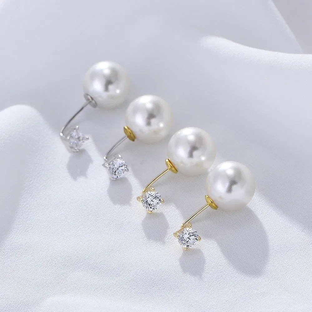 OEM/ODM Classic 925 Sterling Silver Round Brilliant Cut Zircon 14K 18K Gold Plated Baroque Pearl Drop Earrings