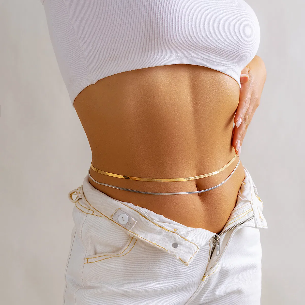 Body Chain Jewelry Stainless Steel 18K PVD Gold Plated Link Multi Layered Link Chain Bikini Minimalist Waist Belly Chain