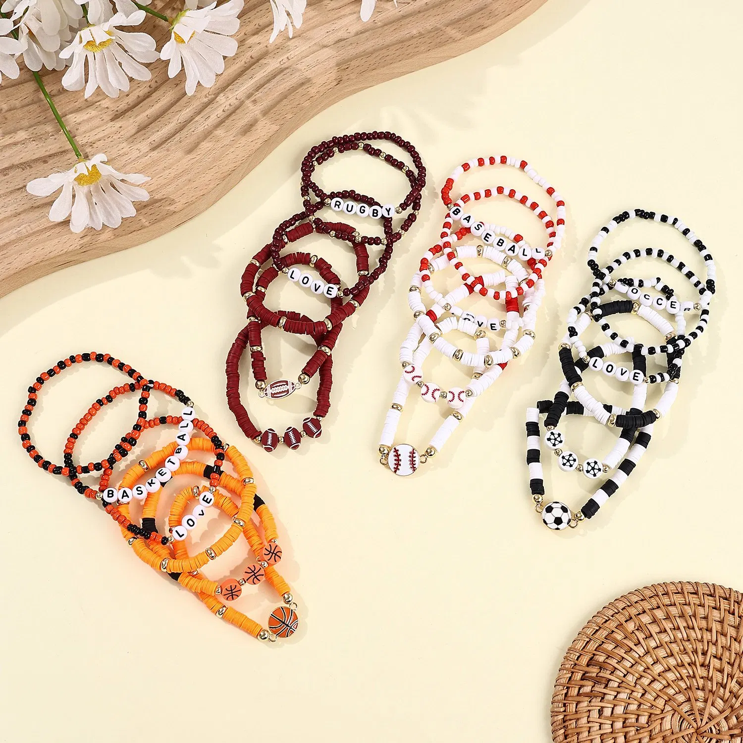 Customized Halloween Jewelry Clay Ball Bead Letter Bracelet Set for Men Women