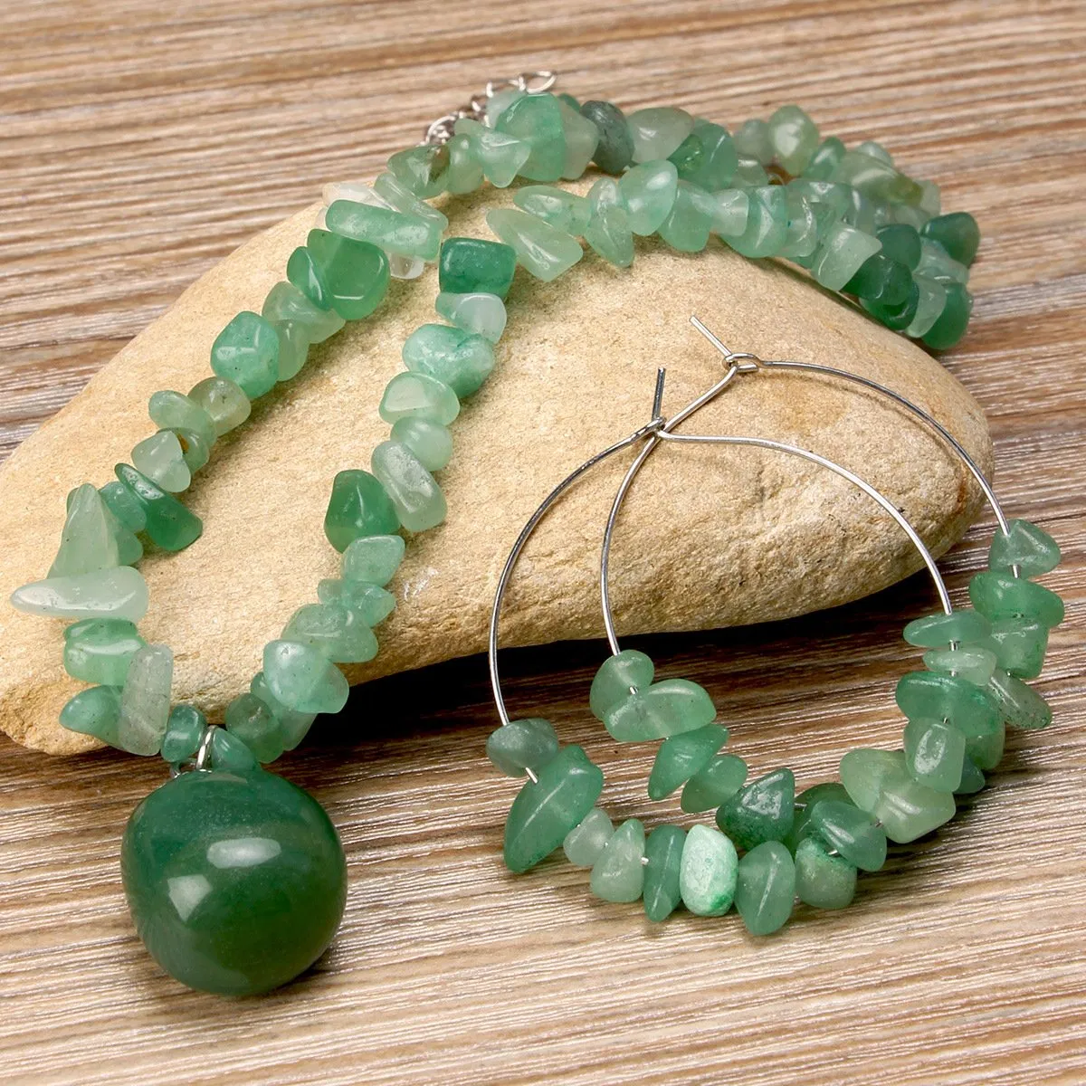 Custom Irregular Handmade Bohemian Gravel Gemstone Crystal Amethyst Aventurine Chip Jewelry Set