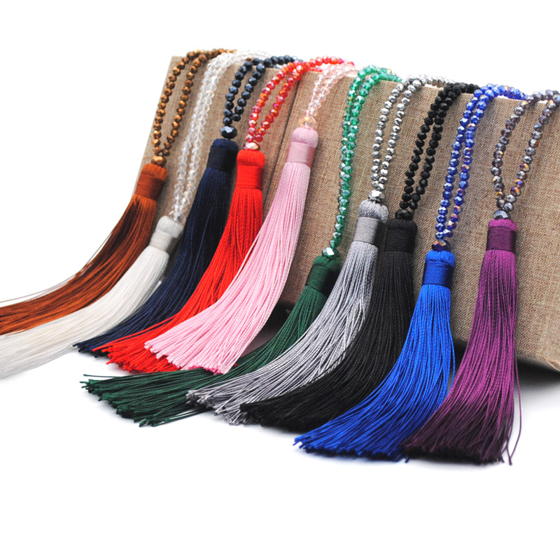 Colorful Sweater Crystal Necklace Elegant Long Fringe Pendant Statement Necklace for Women