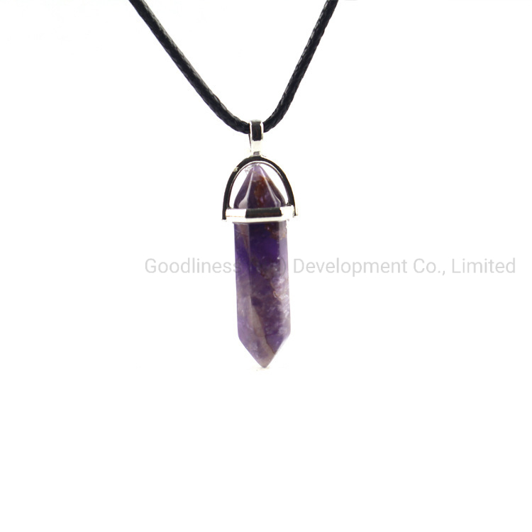 Cheap Natural Stones Crystal Hexagonal Column Pendant Lingpendulum Stone Bullet Head Wholesale Necklace