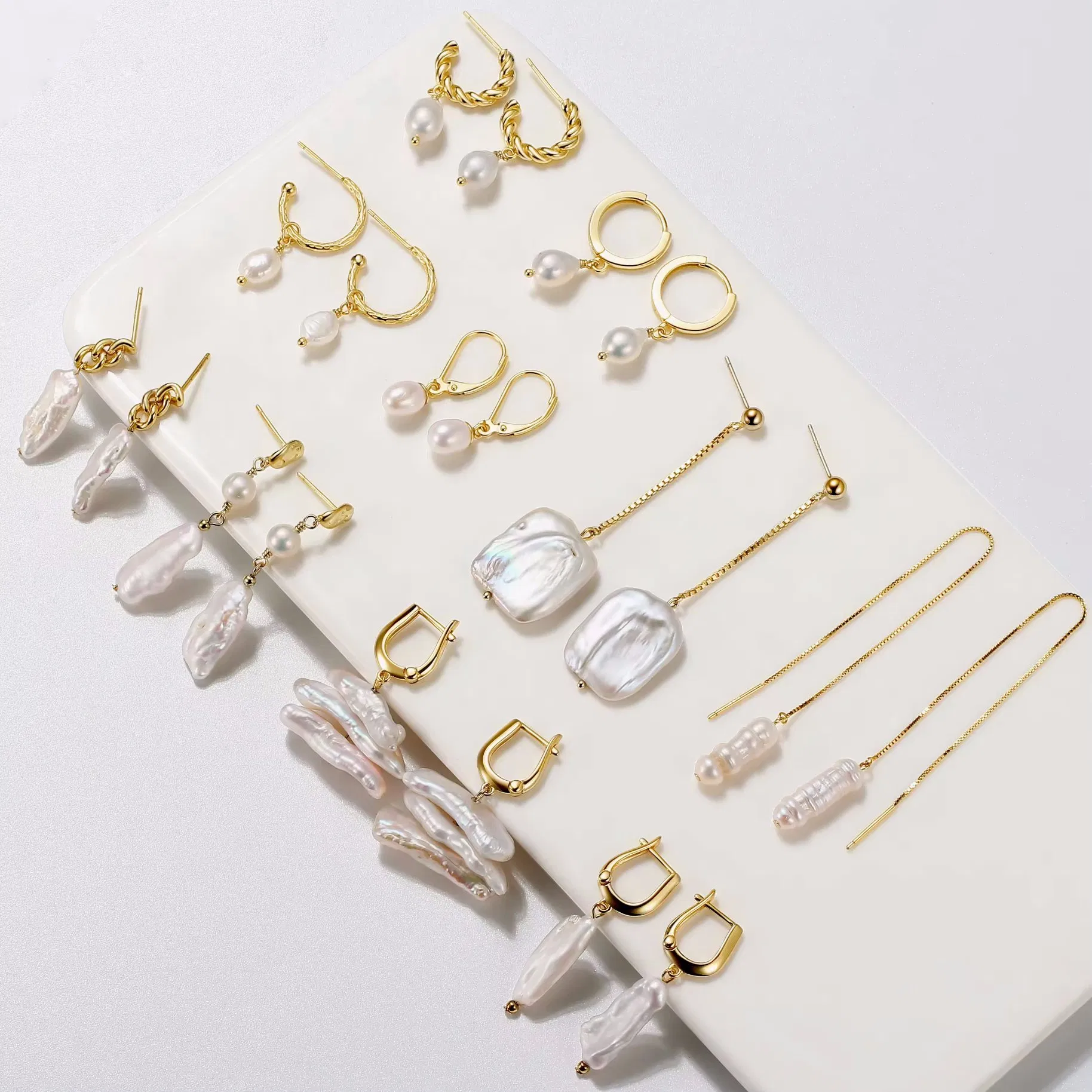 Peishang 14K Gold Pearl Hoop Earrings Sterling Silver Jewelry Joyas De Plata Natural Baroque Freshwater Pearls Earrings