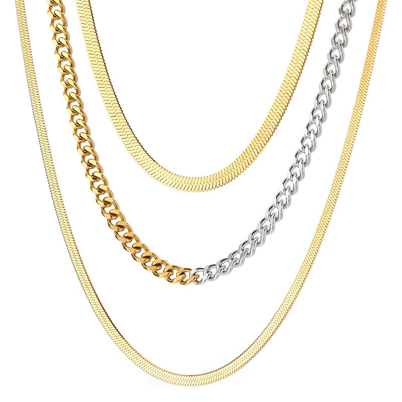 New Stainless Steel Multi-Layered Cuban Chain Blade Necklace for Women