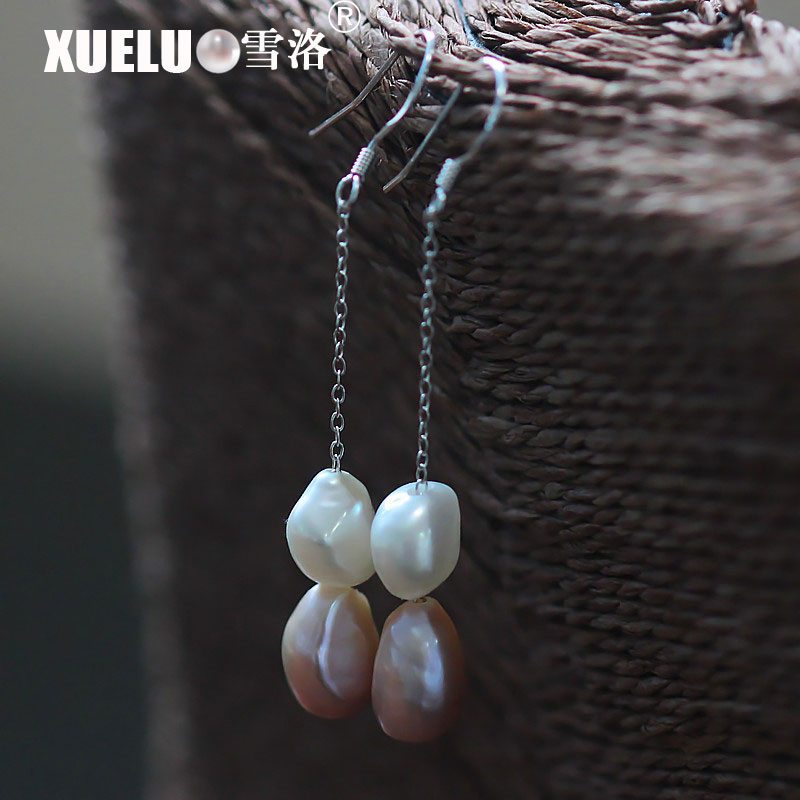 Fashion Double PCS Baroque Natural Cultured Freshwater Pearl Earrings (XL140029)