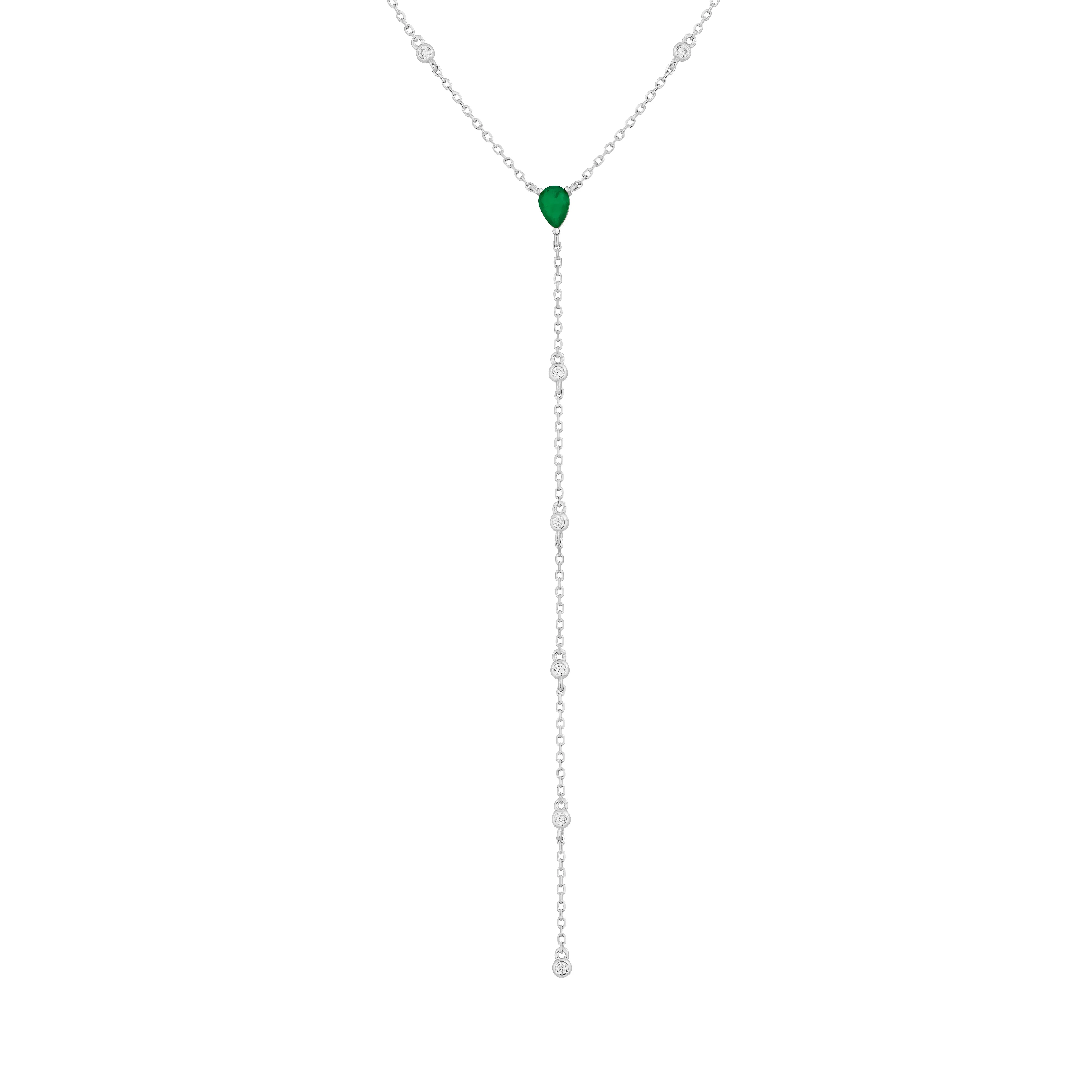 Y Shape Bezel Emerald Teardrop Jewelry Gold Plated Lariat Necklace