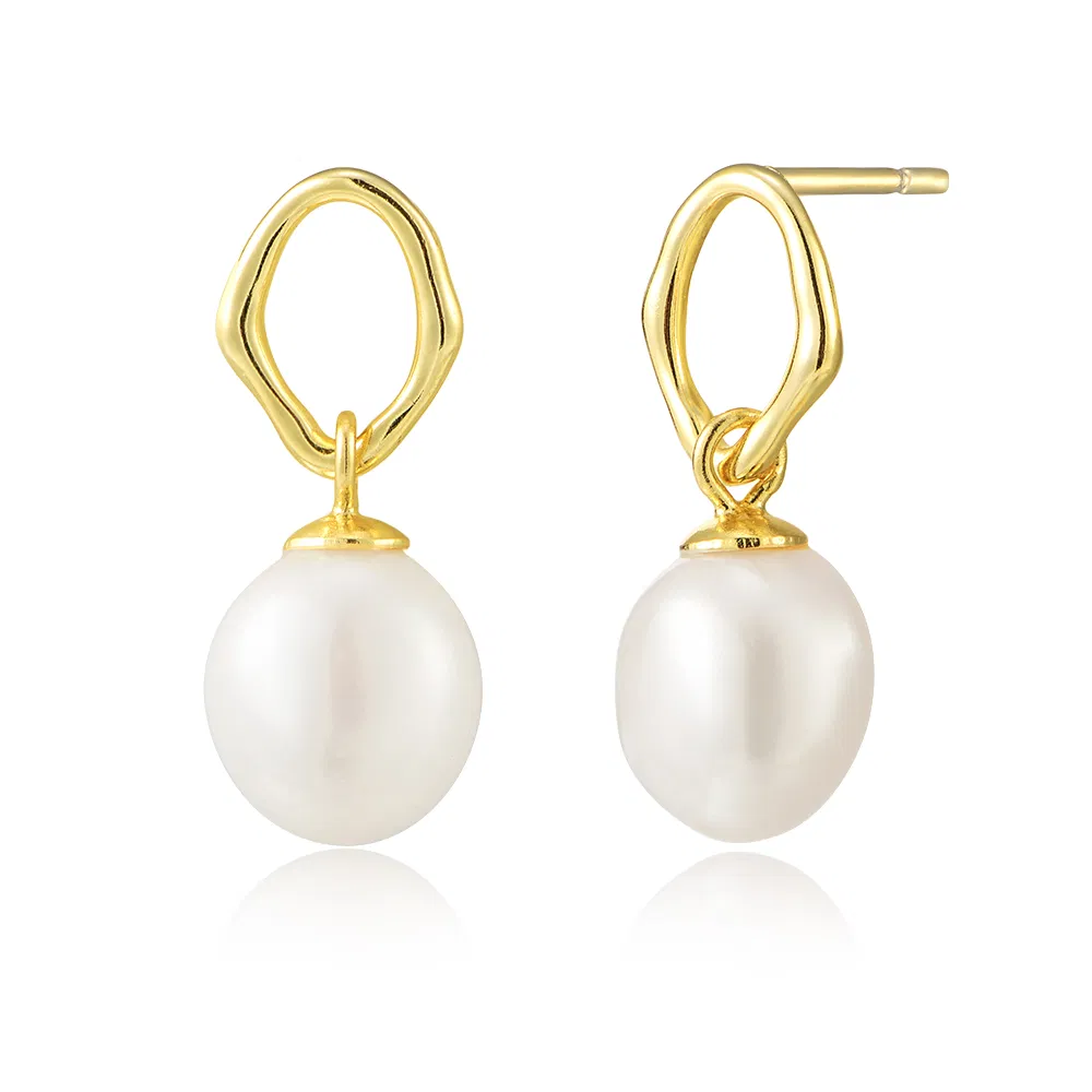 New Designer Jewelry Wholesale S925 Sterling Silver Fashion Simple Geometric Irregular Hollow Natural Baroque Pearl Earrings