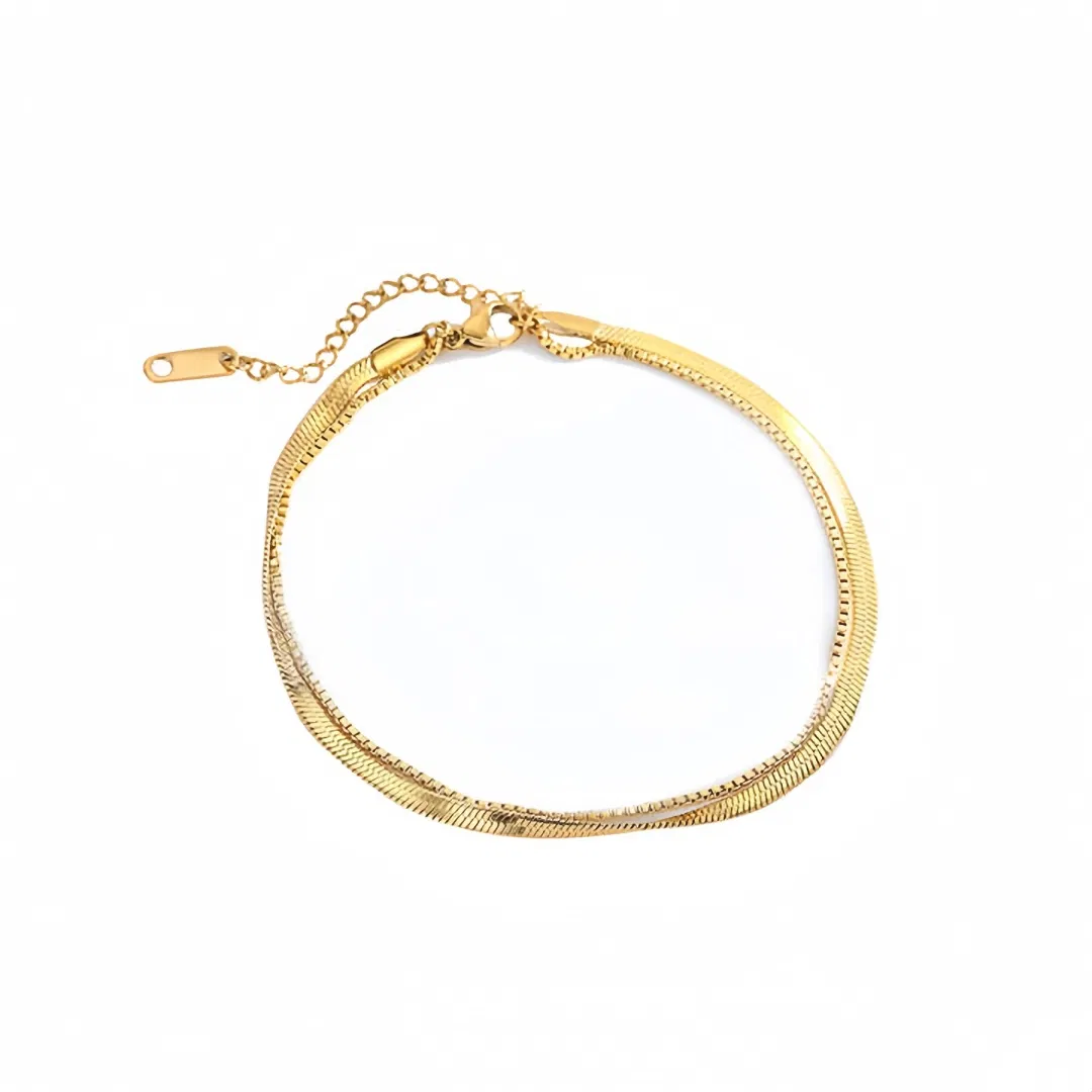 Korean Style Snake Chain 18K Gold Plated Stainless Steel Multi-Layered Double Chain Ankle Bracelet Foot Chain