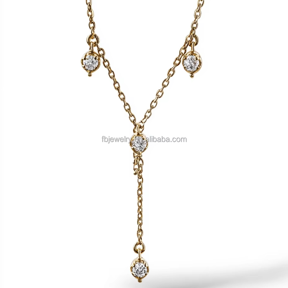 925 Sterling Silver Moissanite Lariat Necklace with Bamboo Chain Gold Elegant Women's Accessory for Weddings Engagements