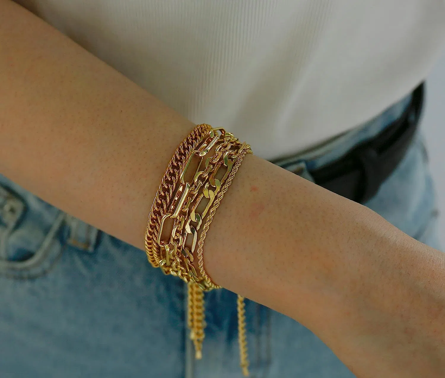 Dainty Link Paperclip Stake Adjustable Layered Gold Bracelet Sets for Women Girls