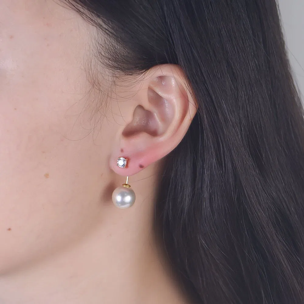 OEM/ODM Classic 925 Sterling Silver Round Brilliant Cut Zircon 14K 18K Gold Plated Baroque Pearl Drop Earrings