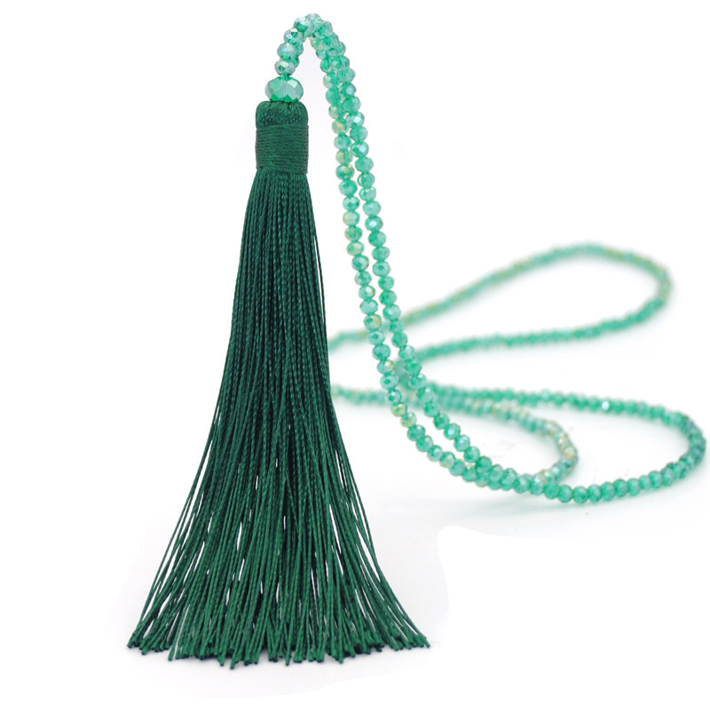 Colorful Sweater Crystal Necklace Elegant Long Fringe Pendant Statement Necklace for Women
