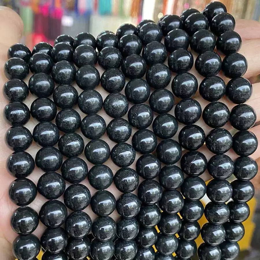 Natural Russian Carbon Ore Conductive Jewelry Spacer Round Crystal Shungite Loose Beads