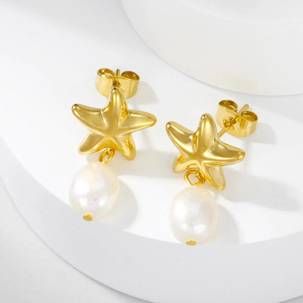 Vintage Baroque Pearl Drop Earrings Elegant Stainless Steel Petal Design Women's Fashion Jewelry