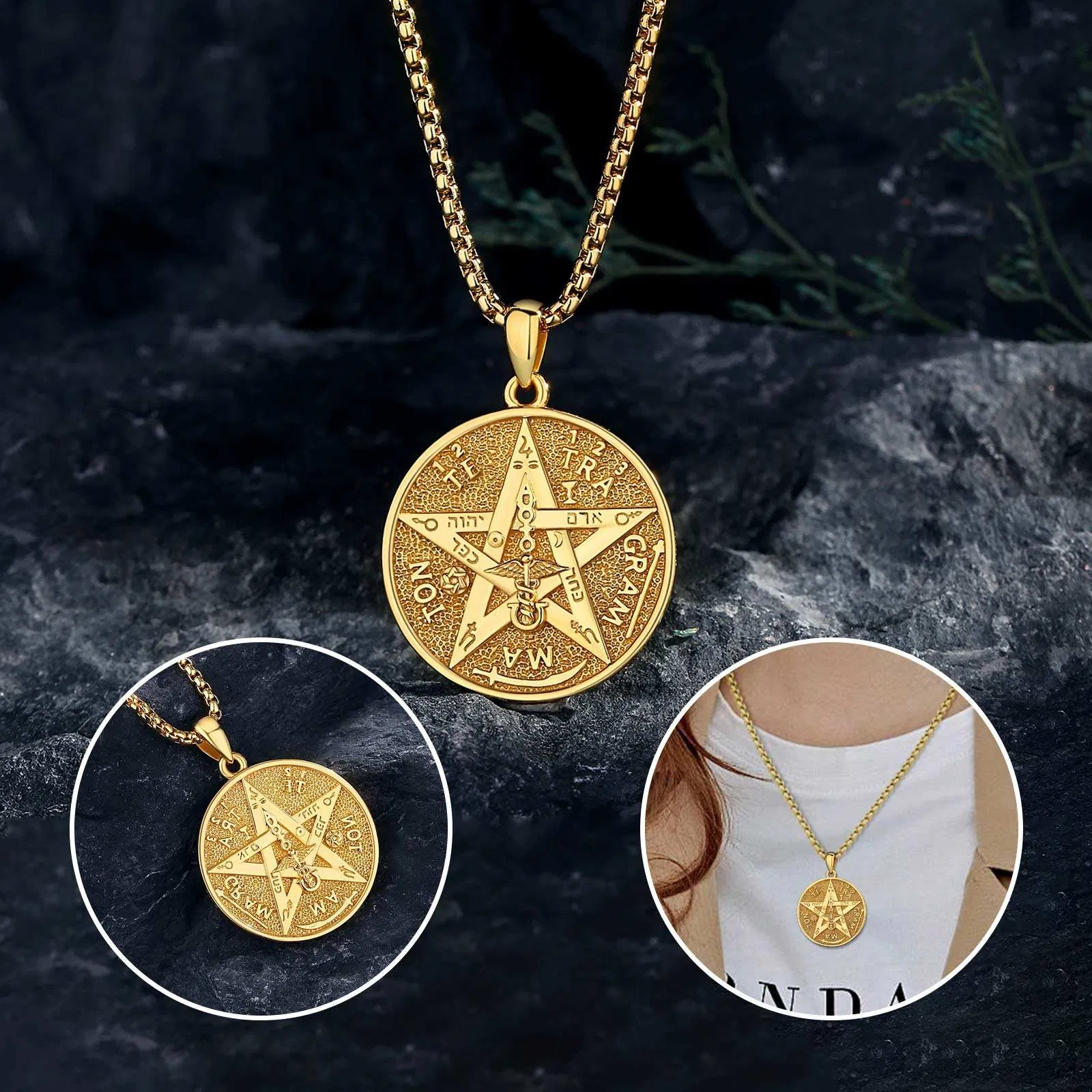 Vintage 925 Sterling Silver Star of David Original Guardian Pentagram Amulet Energy Pendant 18K Gold Plated Tetragrammaton Necklace