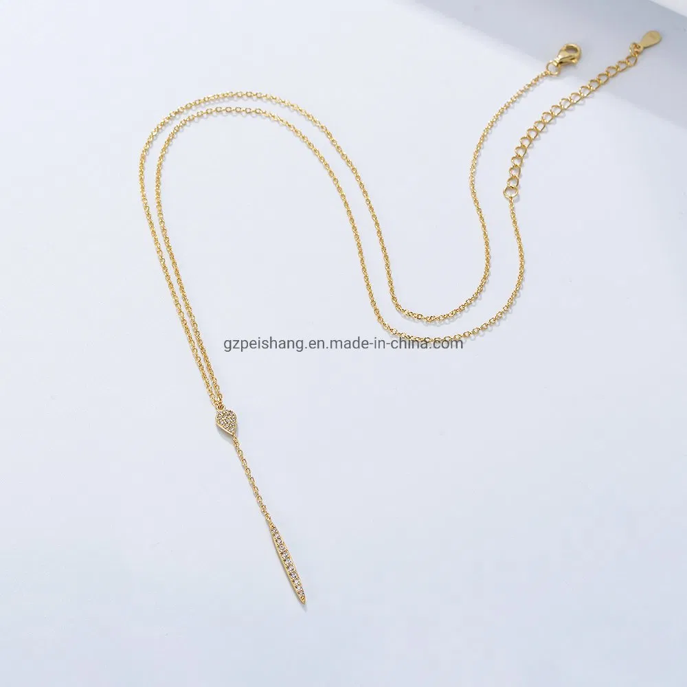 Custom Personalized Fashion Women Gold Necklace 14K Zircon Drop Silver 925 Bar Pendant Necklace