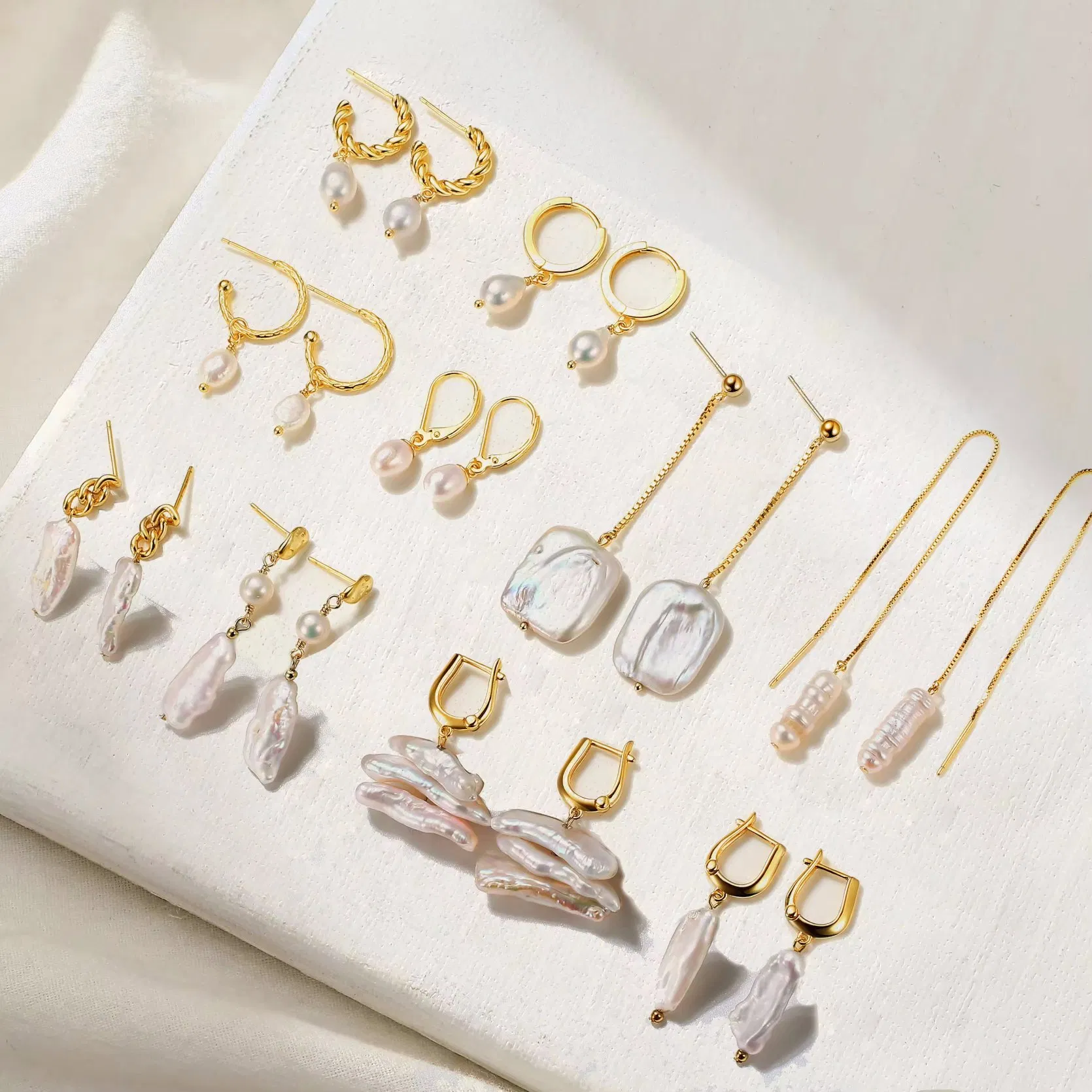 Peishang 14K Gold Pearl Hoop Earrings Sterling Silver Jewelry Joyas De Plata Natural Baroque Freshwater Pearls Earrings