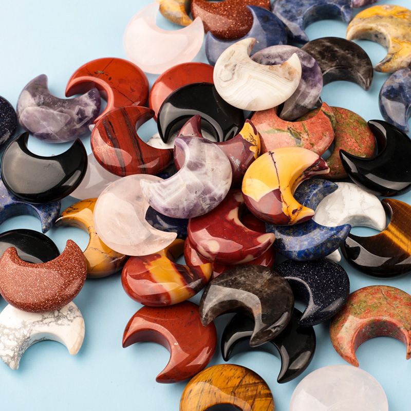 Natural Gemstone Tiny Moon Carving Rainbow Stone Crystals Crescent Shape