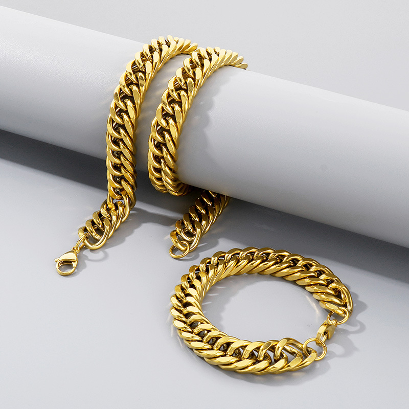 Trendy Cuban Necklace Stainless Steel Whip Chain Double Buckle Jewelry Chain