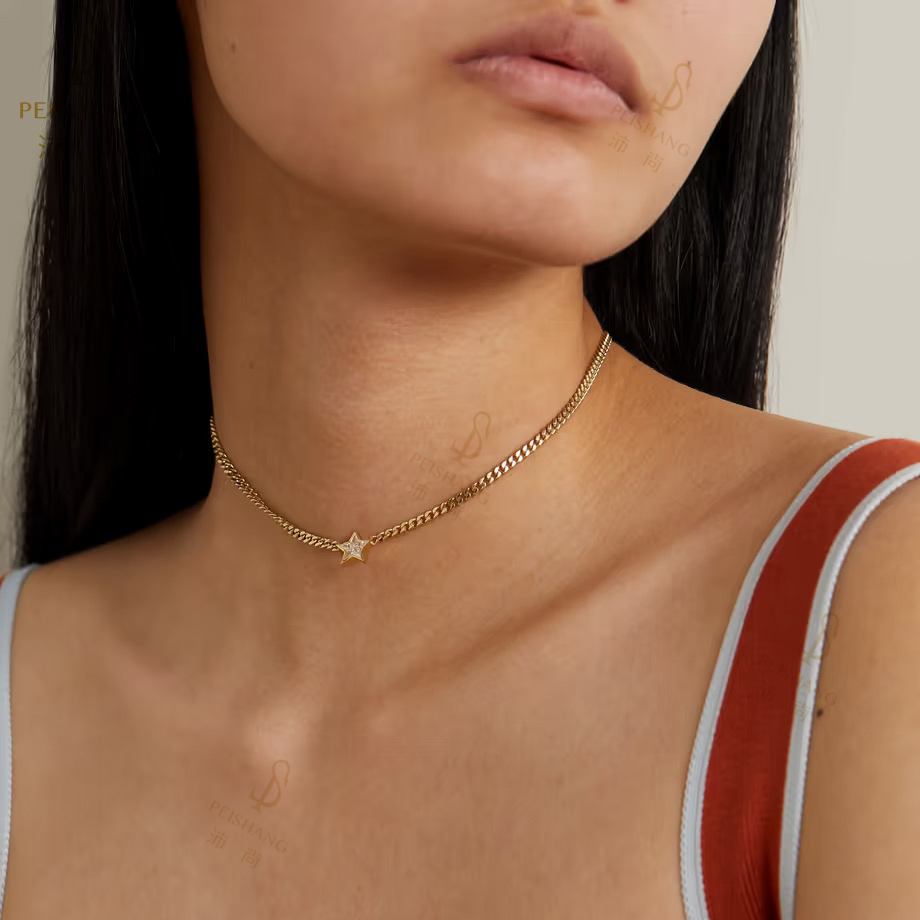 Customized Fashion Designer Jewelry 925 Sterling Silver Gold Plated Super Star Choker Chain Charm Necklace