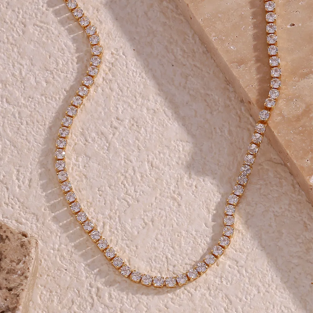 Diamond Choker Necklace Tennis Hip Hop Full Cubic Zirconia Tennis Chain Choker Necklace