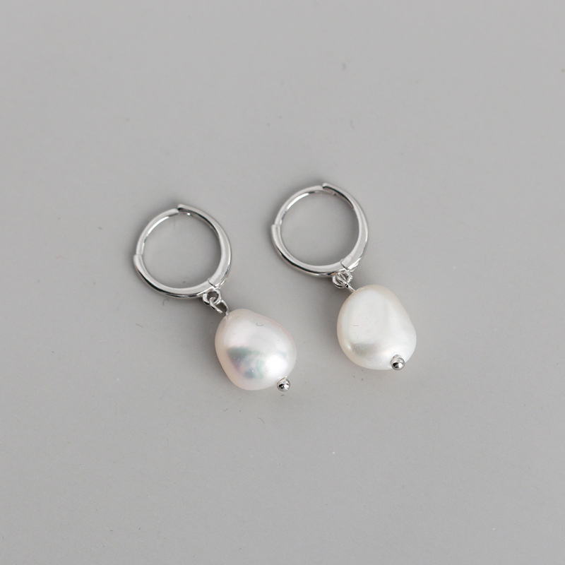 925 Sterling Silver 18K Gold Plated Irregular Baroque Fresh Water Pearl Drop Earrings