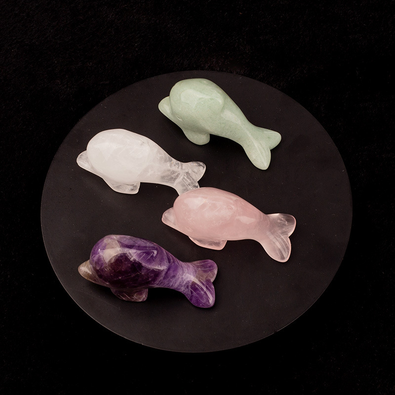 Natural Gemstone Hand Made Craft Dolphin Carved Crystal