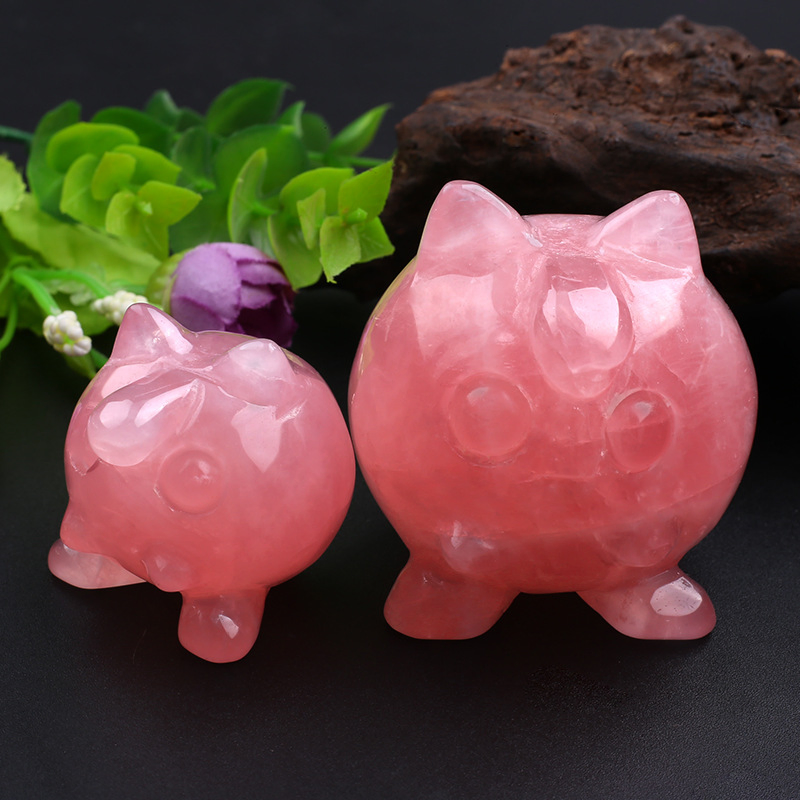 Wholesale Natural Rose Quartz Cartoon Crafts High Quality Carving Crystal for Home Decoration