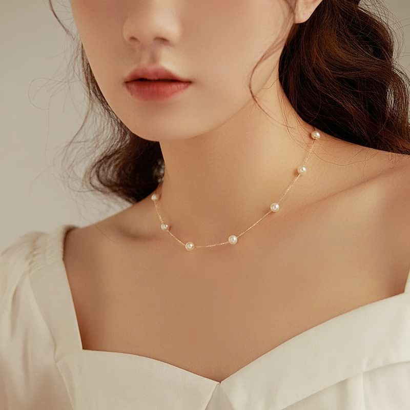 Ins Dainty Gold Necklaces Pearl Chain Choker Necklace Jewelry for Women 925 Sterling Silver Adjustable Gold Wedding Necklace for Bride