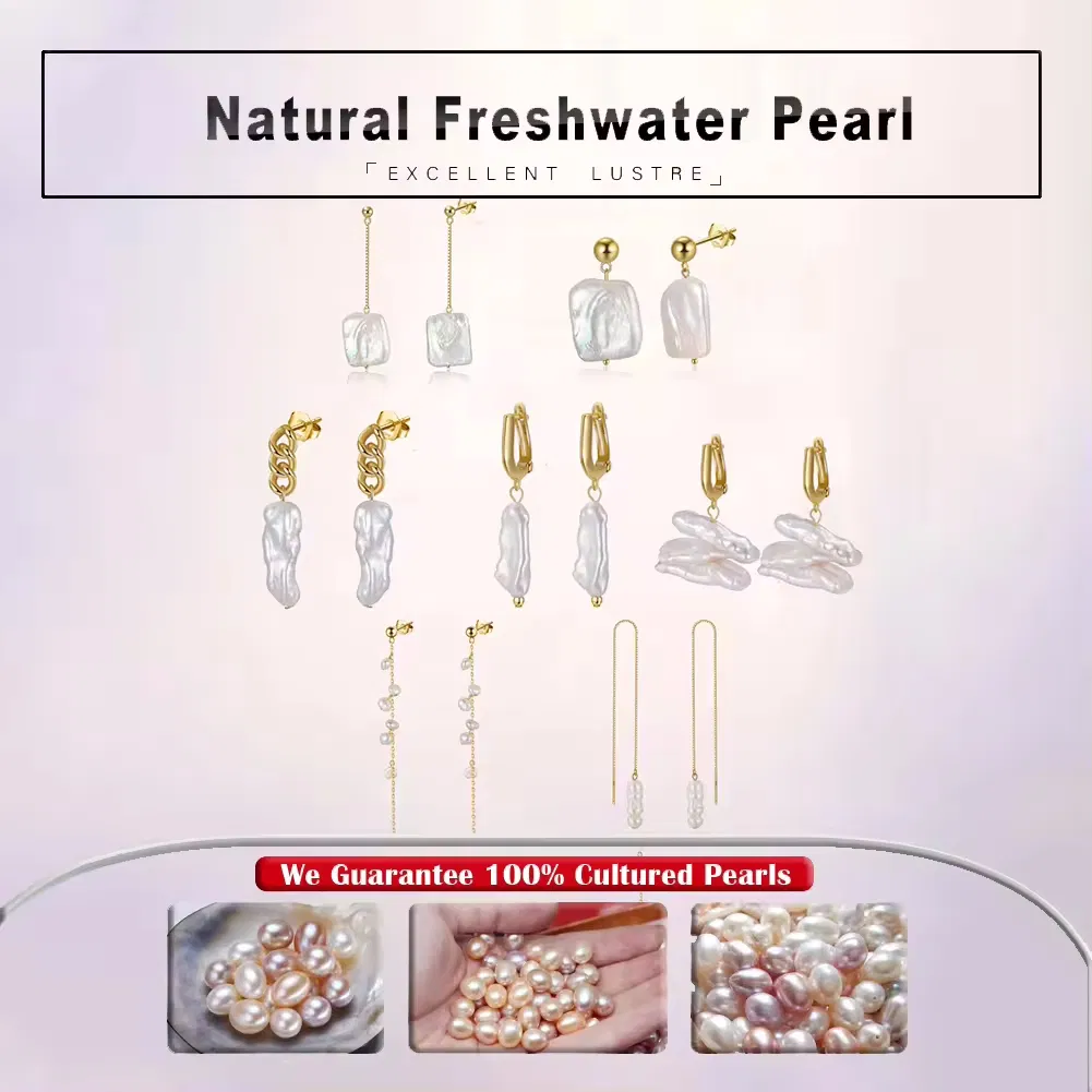 Peishang 14K Gold Pearl Hoop Earrings Sterling Silver Jewelry Joyas De Plata Natural Baroque Freshwater Pearls Earrings