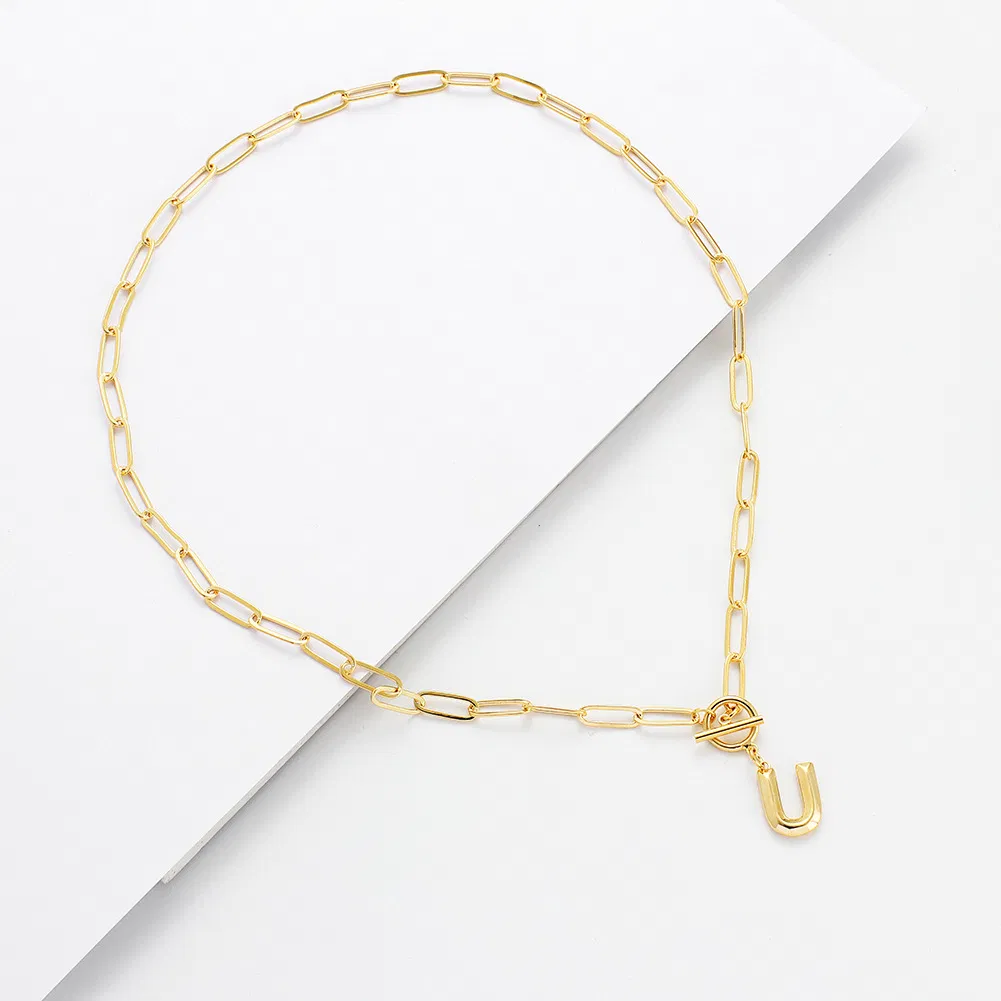 New Ot Buckle Copper Letter Real Gold Plated Sweater Chain Jewelry Wholesale Necklace