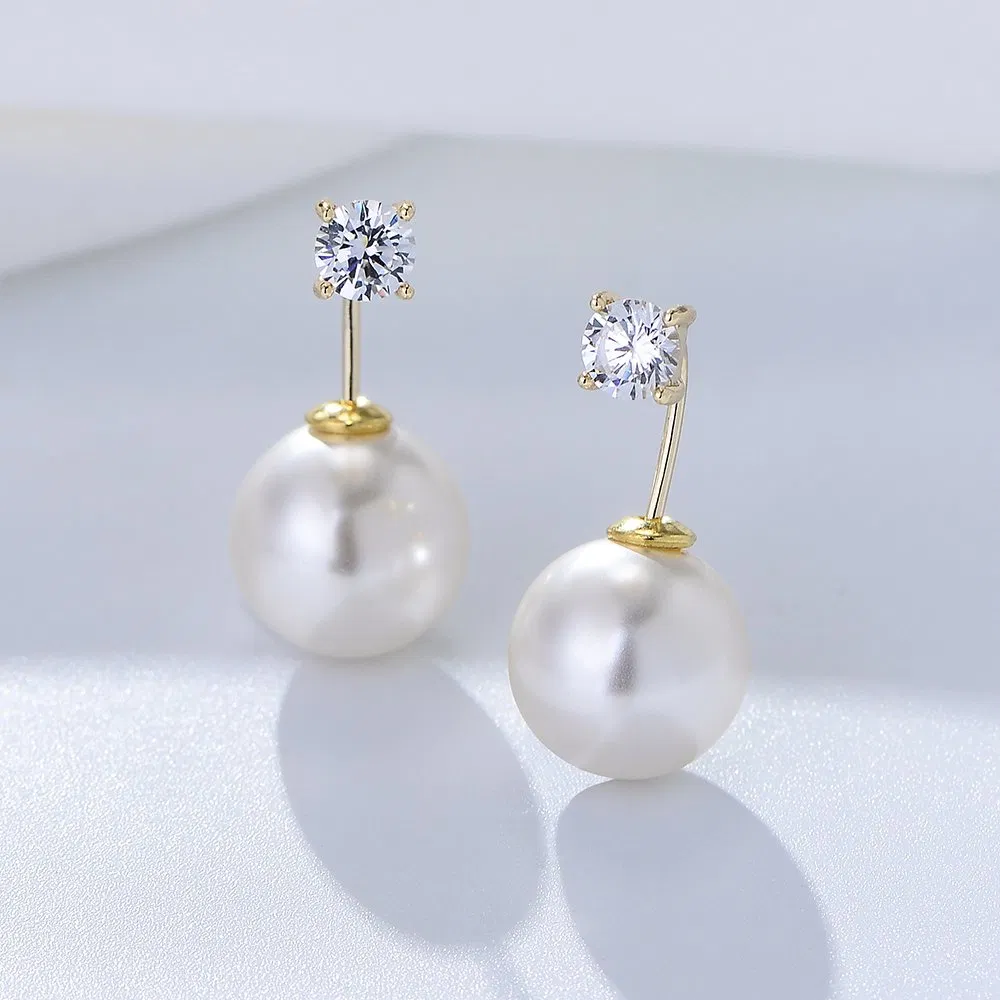 OEM/ODM Classic 925 Sterling Silver Round Brilliant Cut Zircon 14K 18K Gold Plated Baroque Pearl Drop Earrings